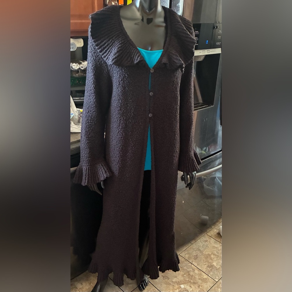 “April Cornell” VINTAGE Black Knit Sweater Duster - Original Design
Size M